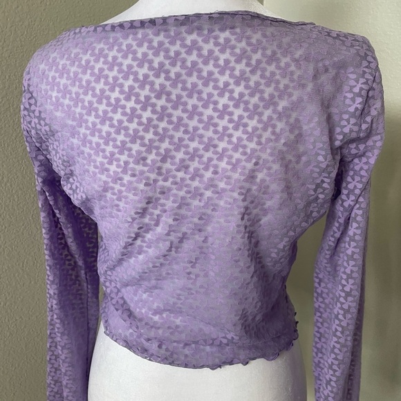 Purple Forever 21 tie up mesh patterned top - Picture 3 of 3